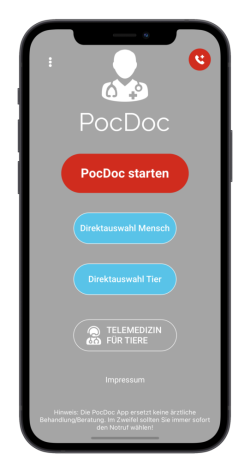 Mobile Ansicht der PocDoc App - App starten