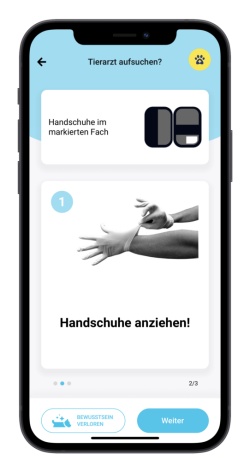 Mobile Ansicht der PocDoc App - Handschuhe anziehen